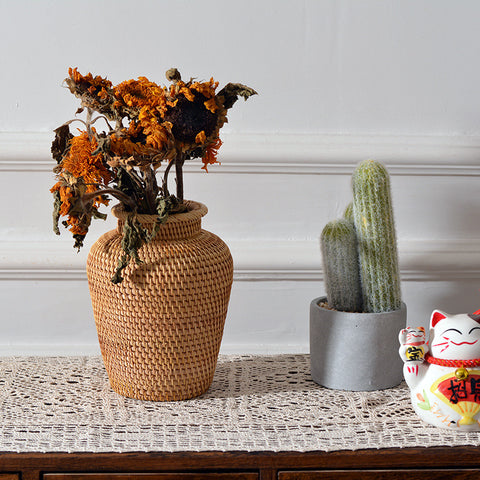 Rattan Woven  Floral Decorative Vases