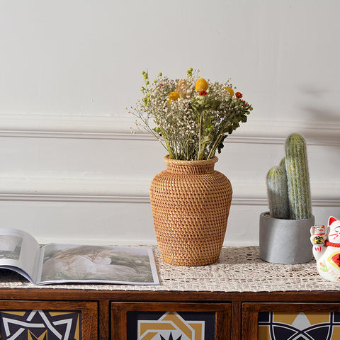 Rattan Woven  Floral Decorative Vases