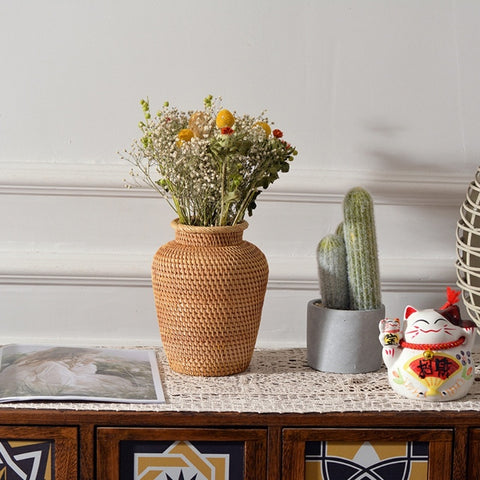 Rattan Woven  Floral Decorative Vases